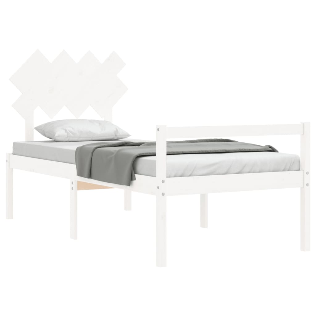 Cama de solteiro para idosos c/ cabeceira madeira maciça branco