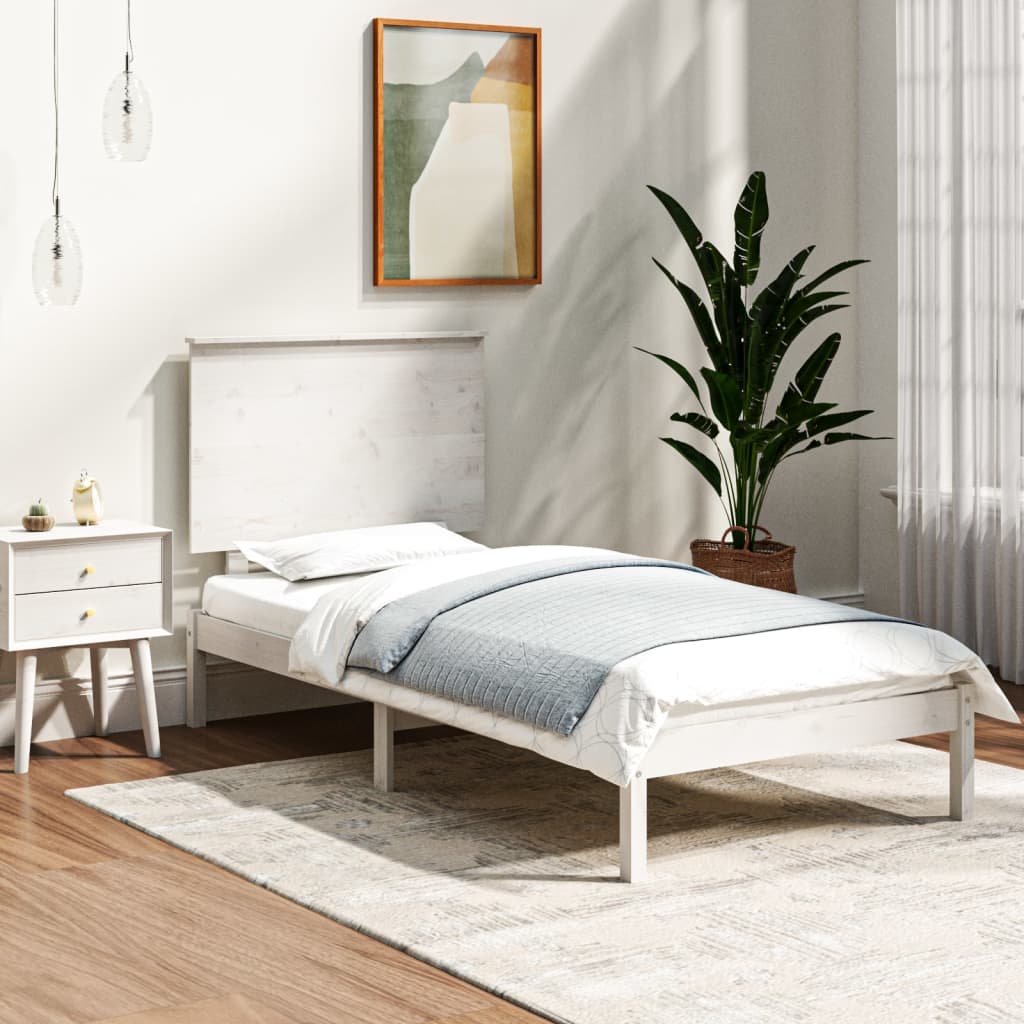 Cama sem colchão 100x200 cm madeira de pinho maciça branco