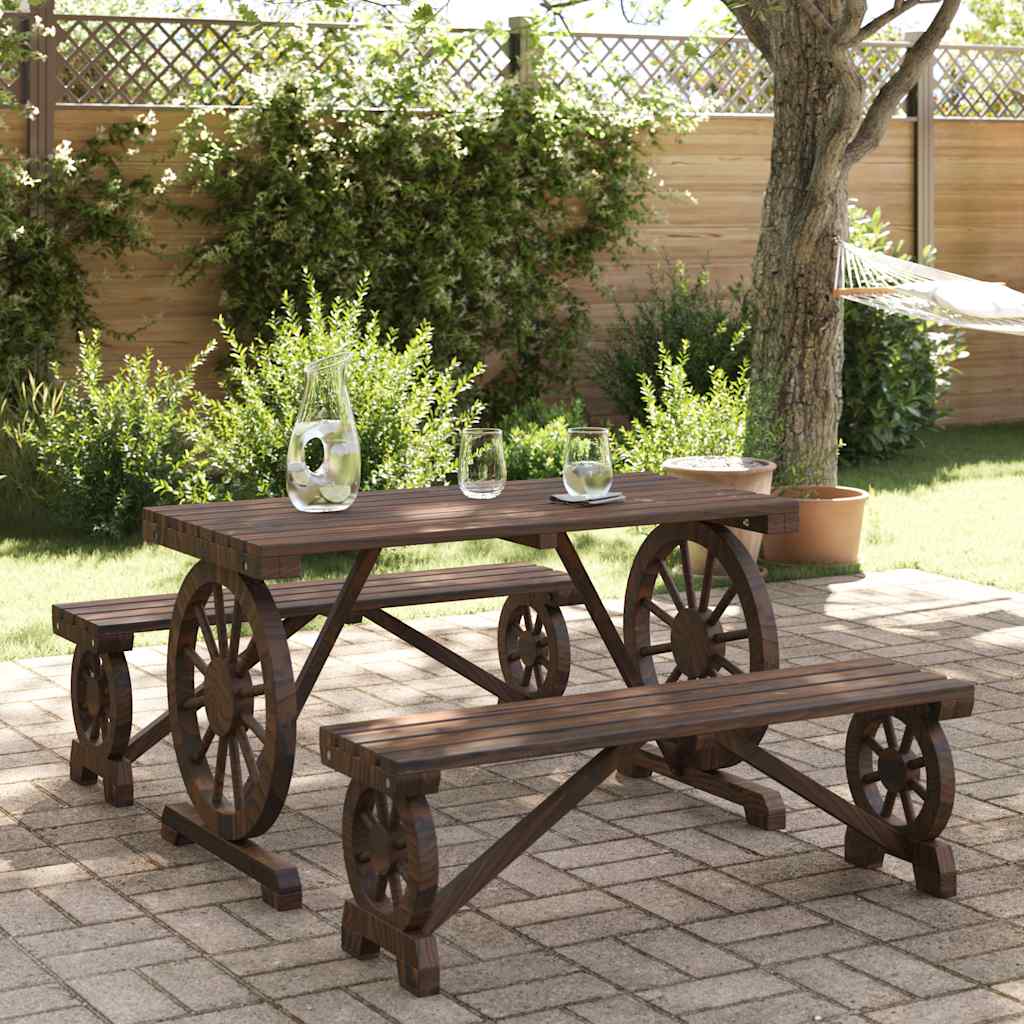 3 Pcs conjunto de jantar p/ jardim madeira de abeto maciça