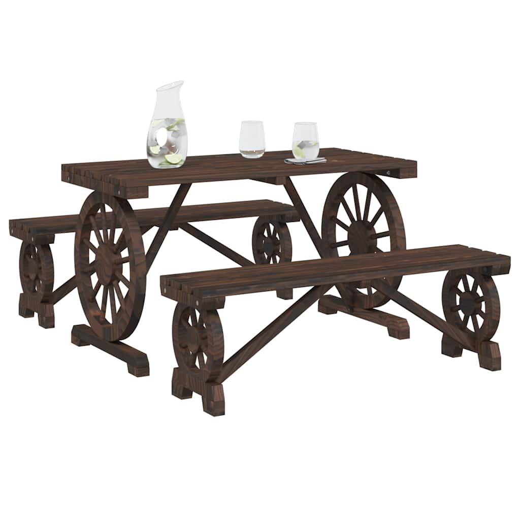 3 Pcs conjunto de jantar p/ jardim madeira de abeto maciça