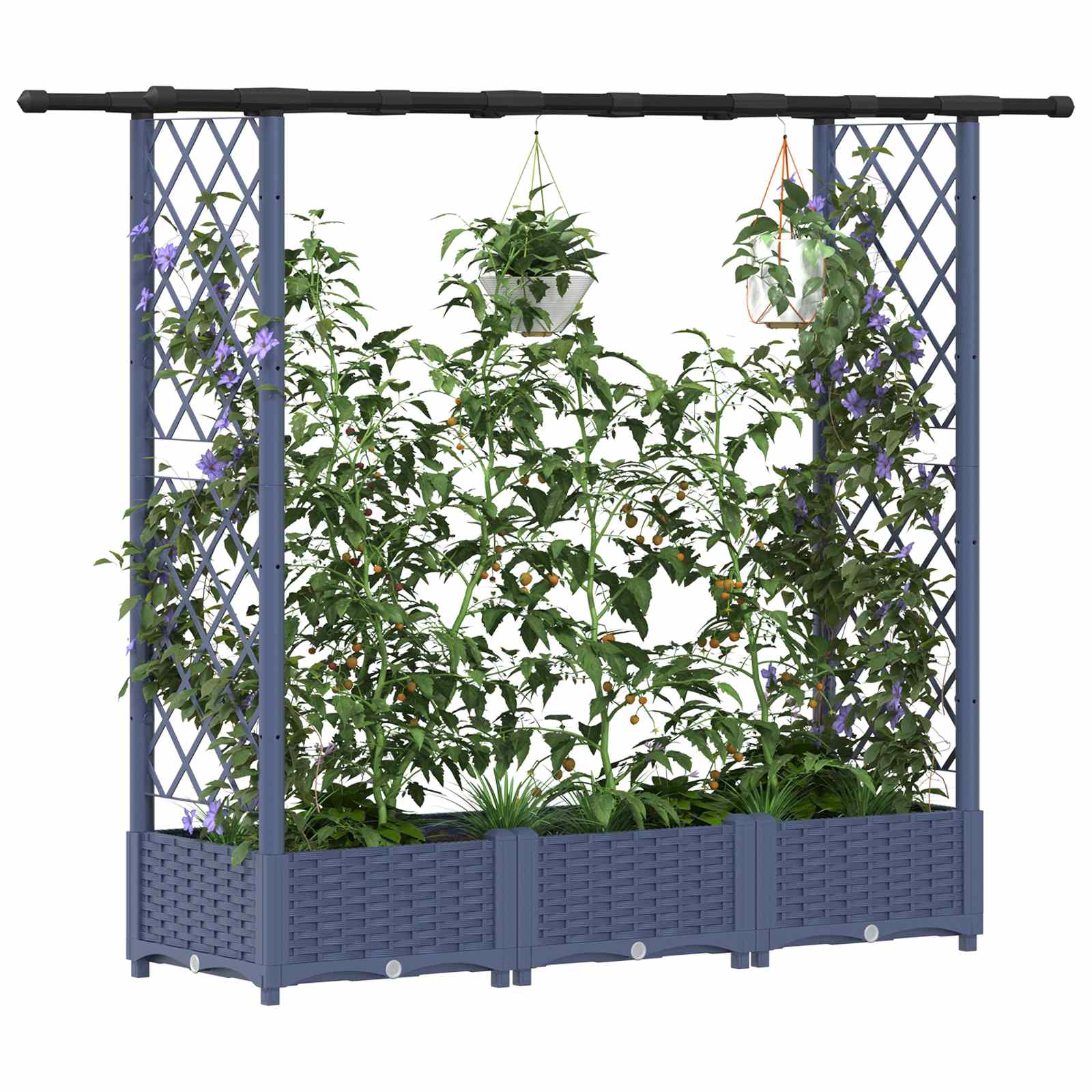 Cama elevada com treliça e telhado cinzento 164 x 40 x 121 cm