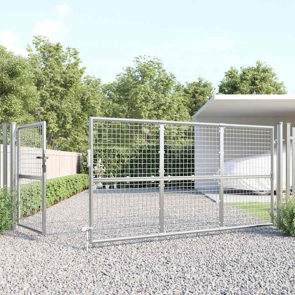 Portão de jardim em tela metálica cor prata 350x125 cm aço galvanizado.