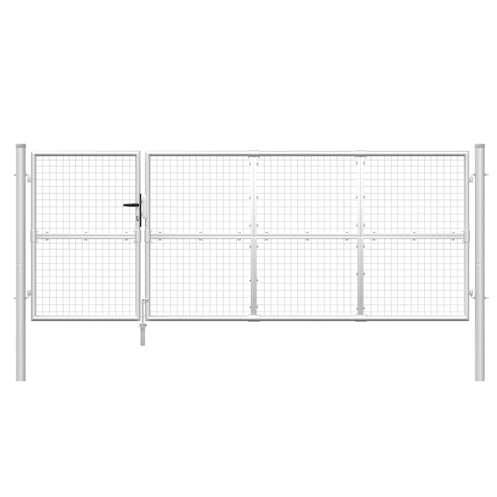 Portão de jardim em tela metálica cor prata 350x125 cm aço galvanizado.