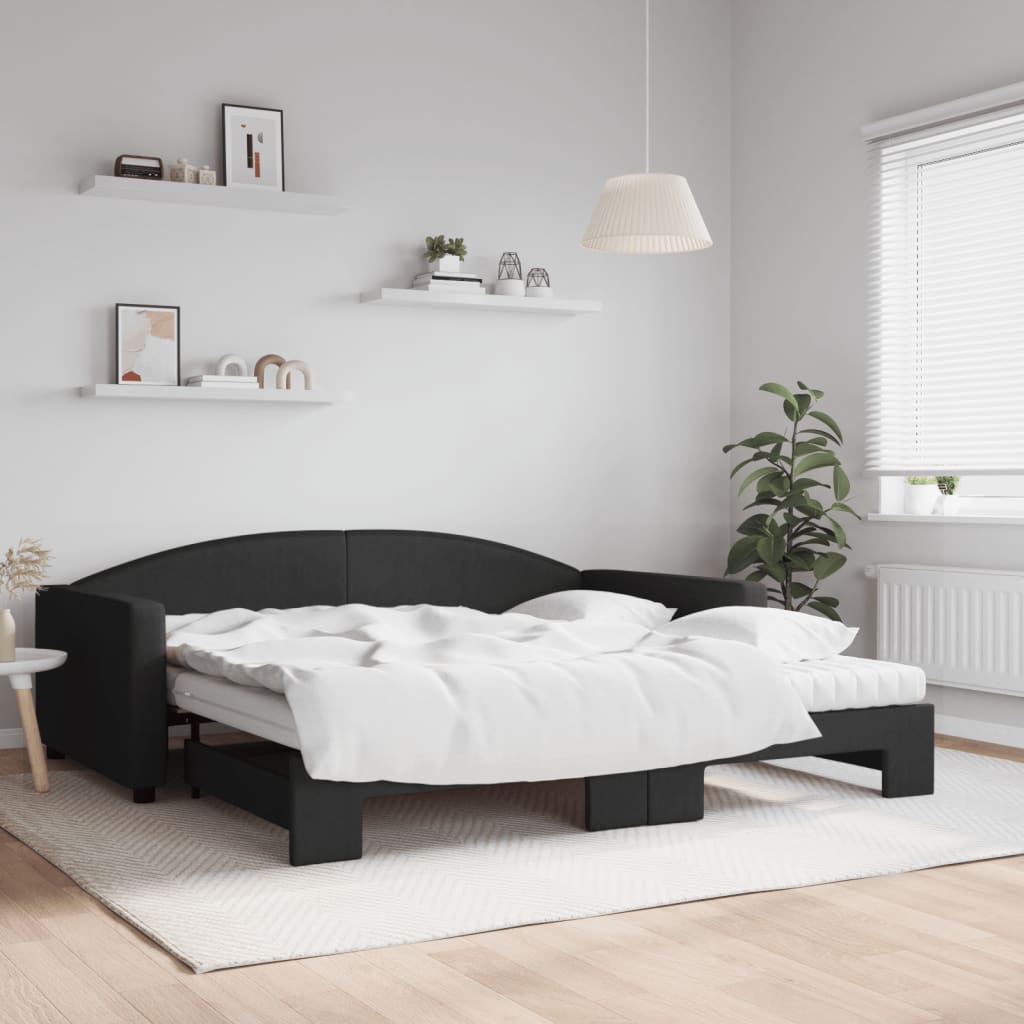 Sofá-cama com gavetão e colchões 100x200 cm tecido preto