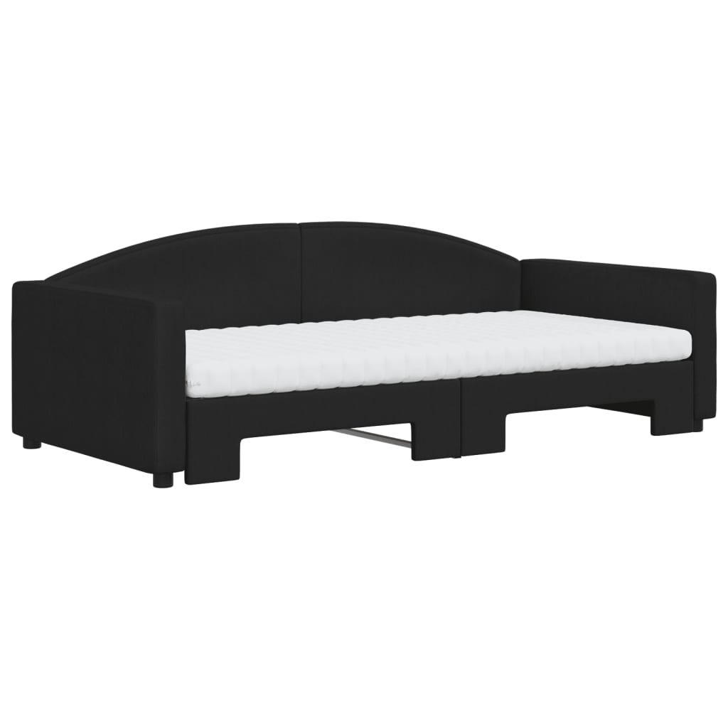 Sofá-cama com gavetão e colchões 100x200 cm tecido preto