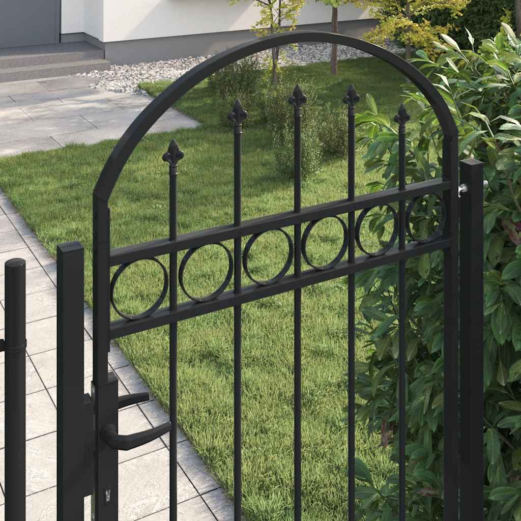 Portão de cerca assen com topo arqueado e 2 postes 105x170 cm preto