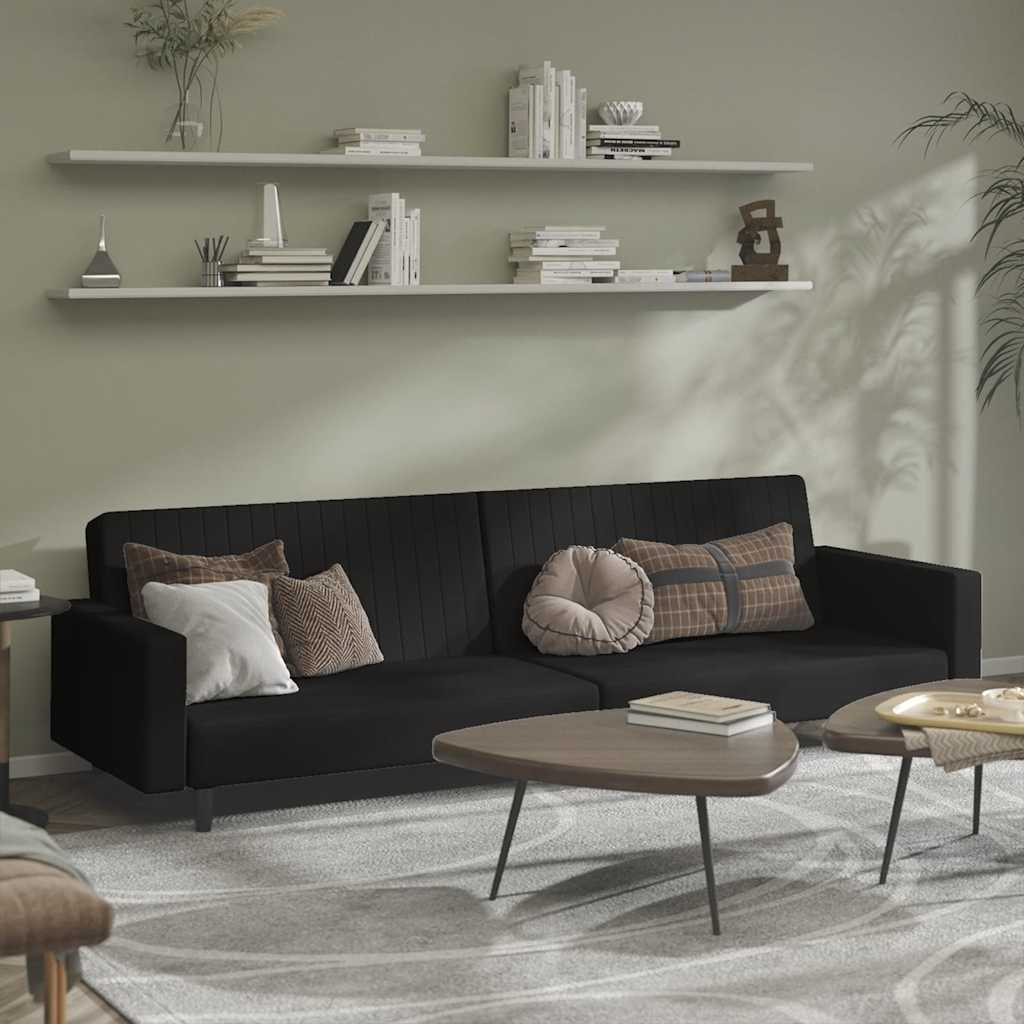 Sofá-cama de 2 lugares veludo preto