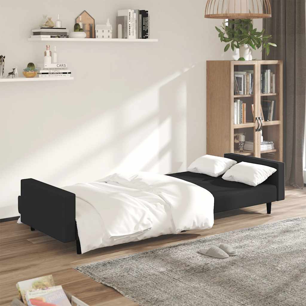 Sofá-cama de 2 lugares veludo preto