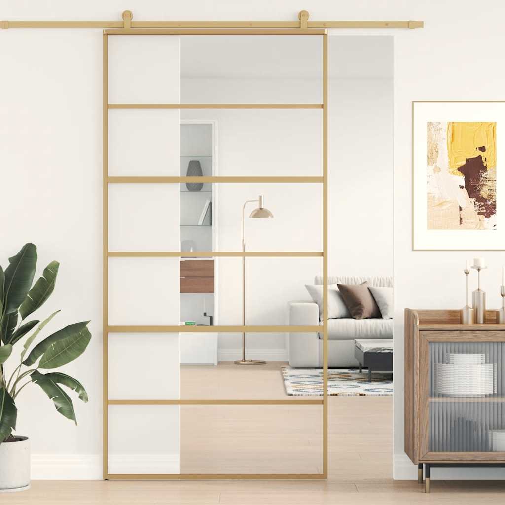 Porta deslizante 102,5x205 cm vidro esg/alumínio dourado