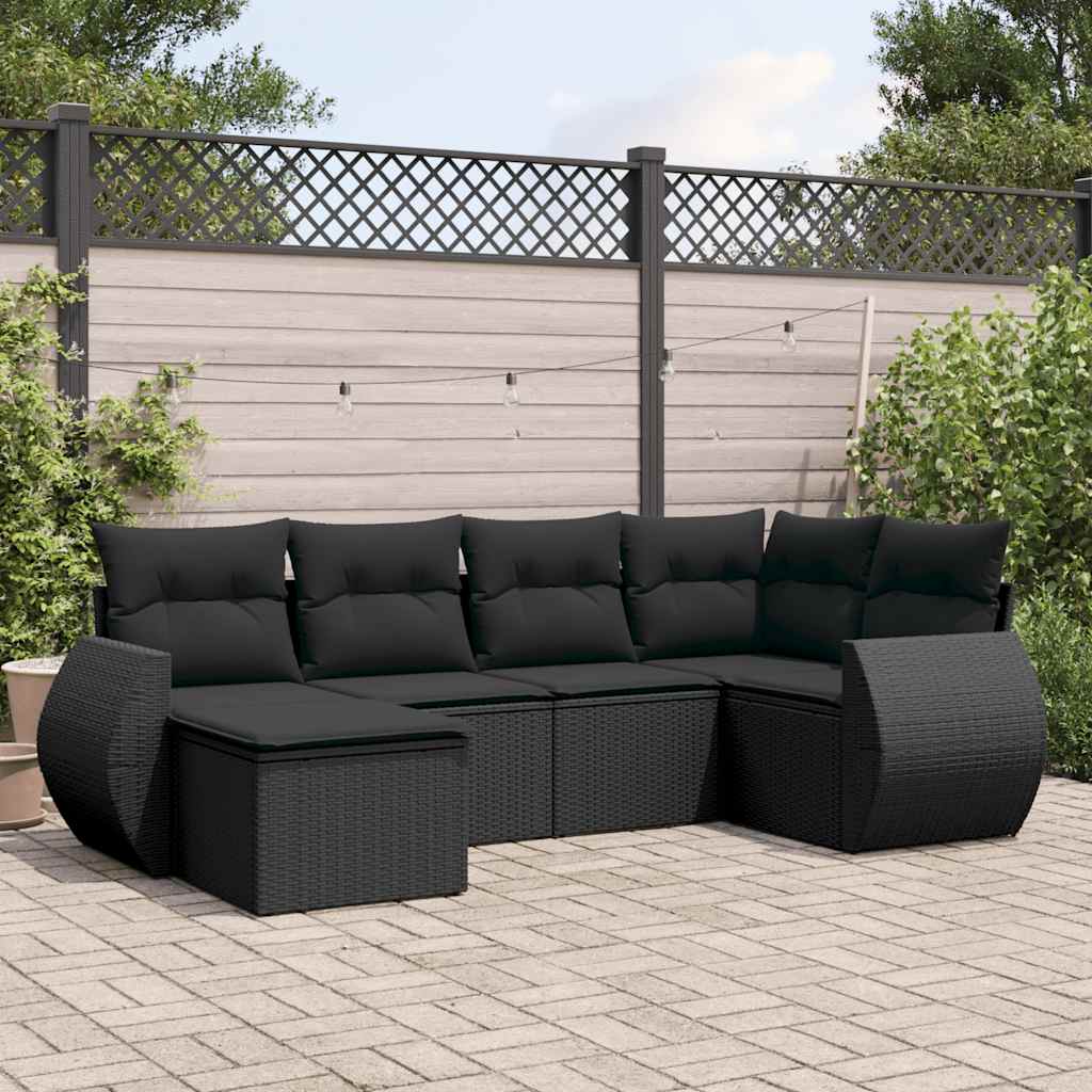6 Pcs conjunto sofás de jardim c/ almofadões vime PE preto