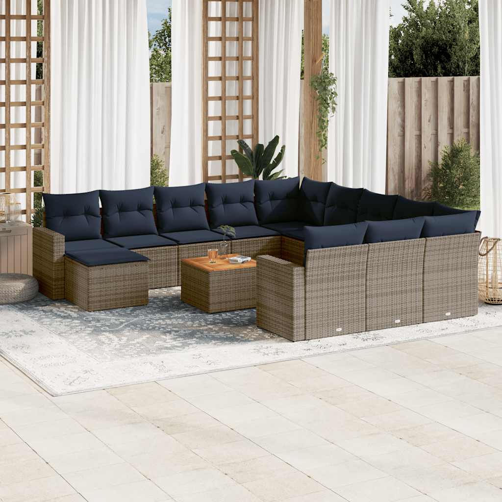 Conjunto de sofá de jardim com 13 peças e almofadas em rattan sintético cinza