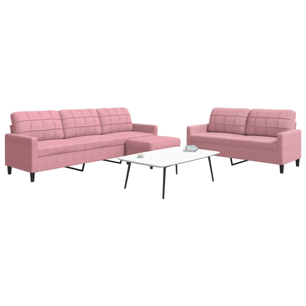3 Pcs conjunto de sofás com almofadões veludo rosa