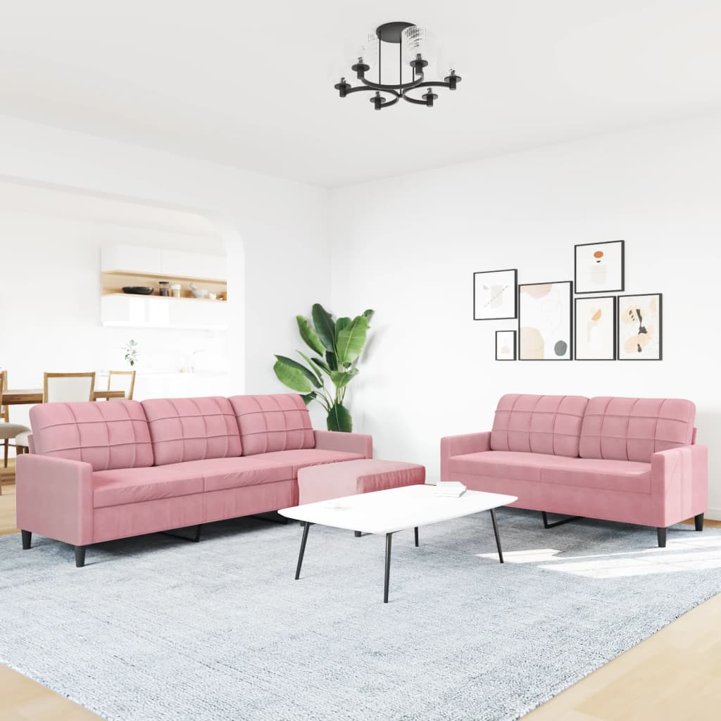 3 Pcs conjunto de sofás com almofadões veludo rosa