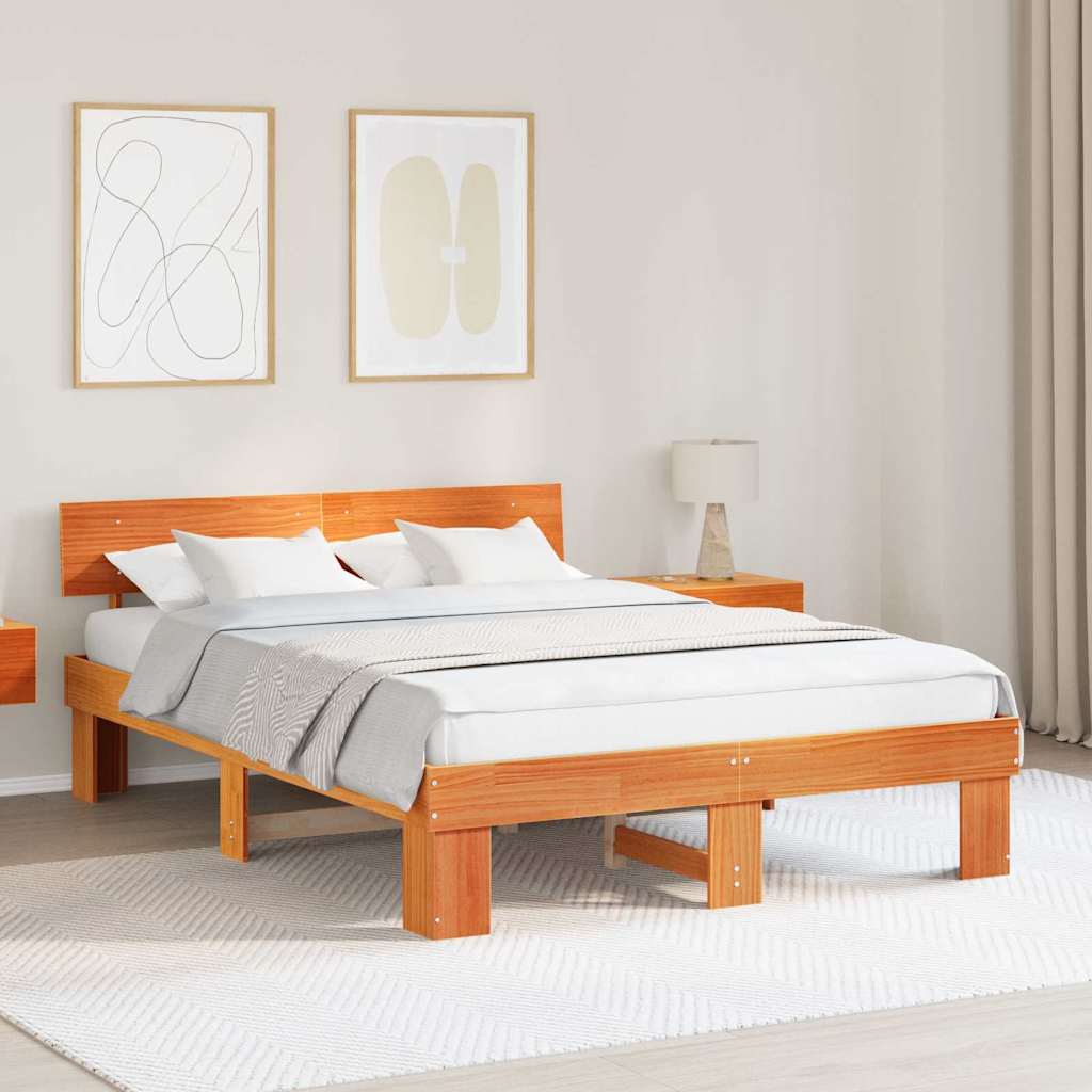 Estrutura da cama com cabeceira marrom cera 150 x 200 cm