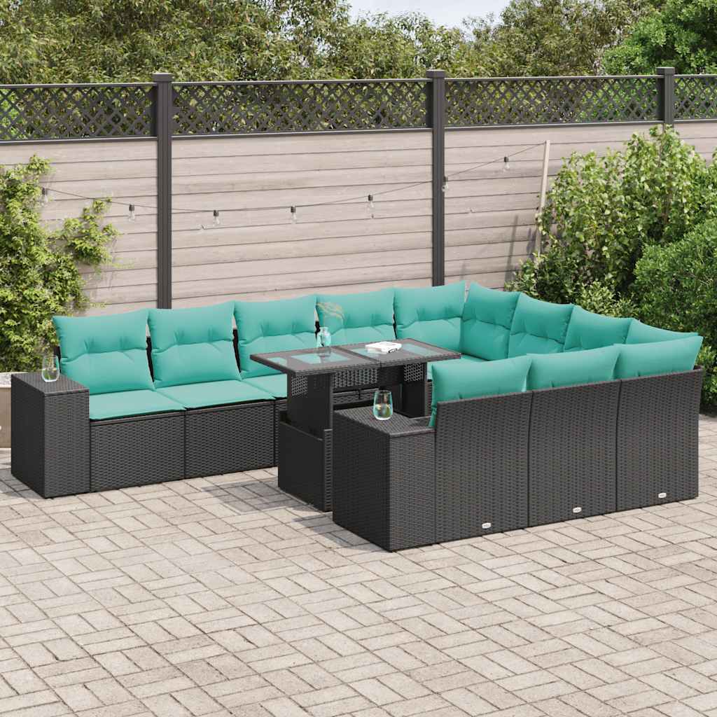 11 Pcs conjunto sofás jardim c/ almofadões vime PE/acácia preto