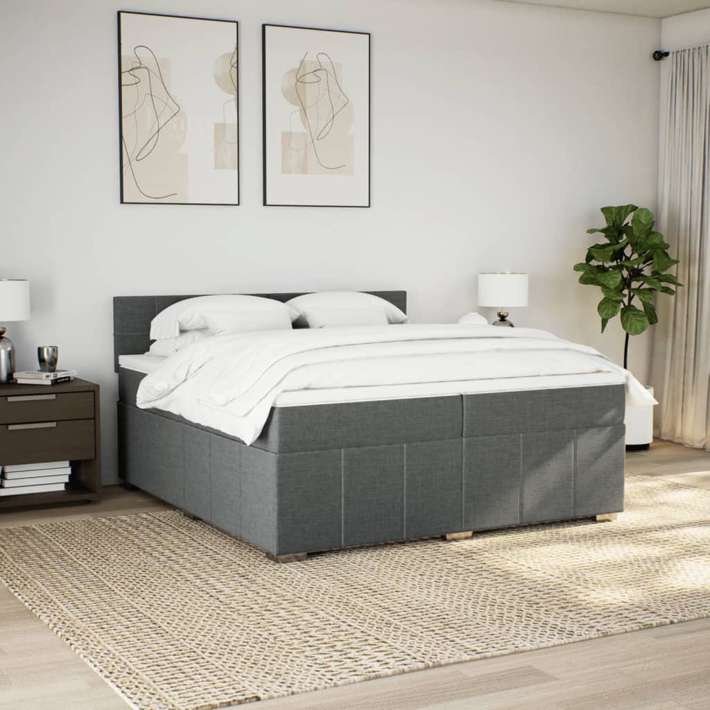Cama com molas/colchão 200x200 cm tecido cinzento-escuro