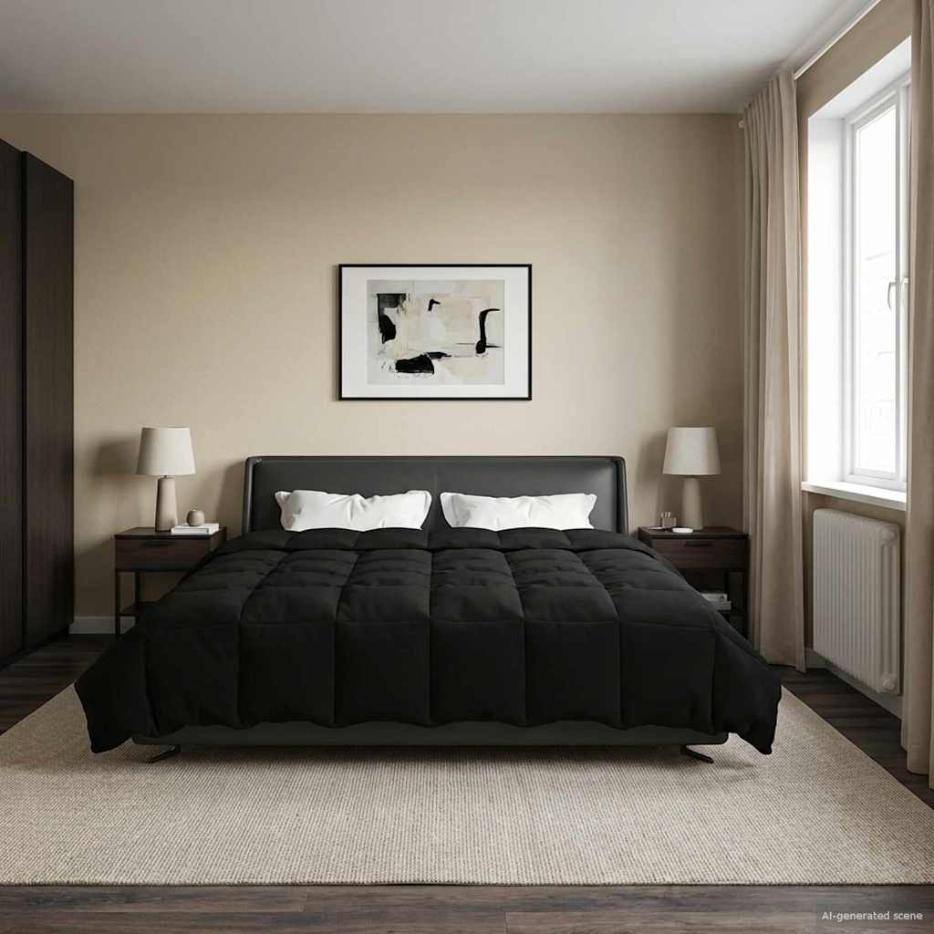 Edredom de verão simples preto 220 x 240 cm microfibra