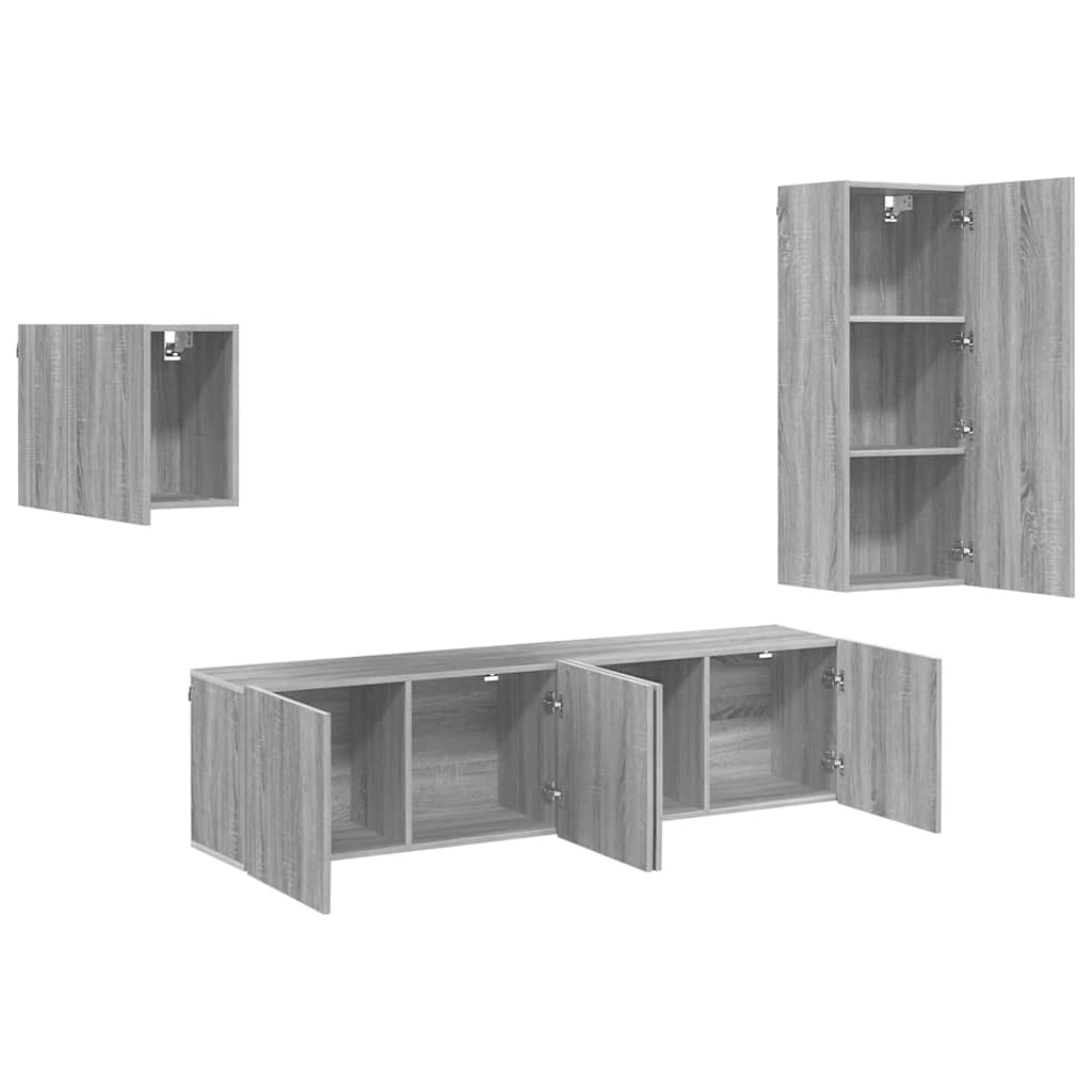 4 Pcs móveis de parede p/ TV derivados de madeira cinza sonoma