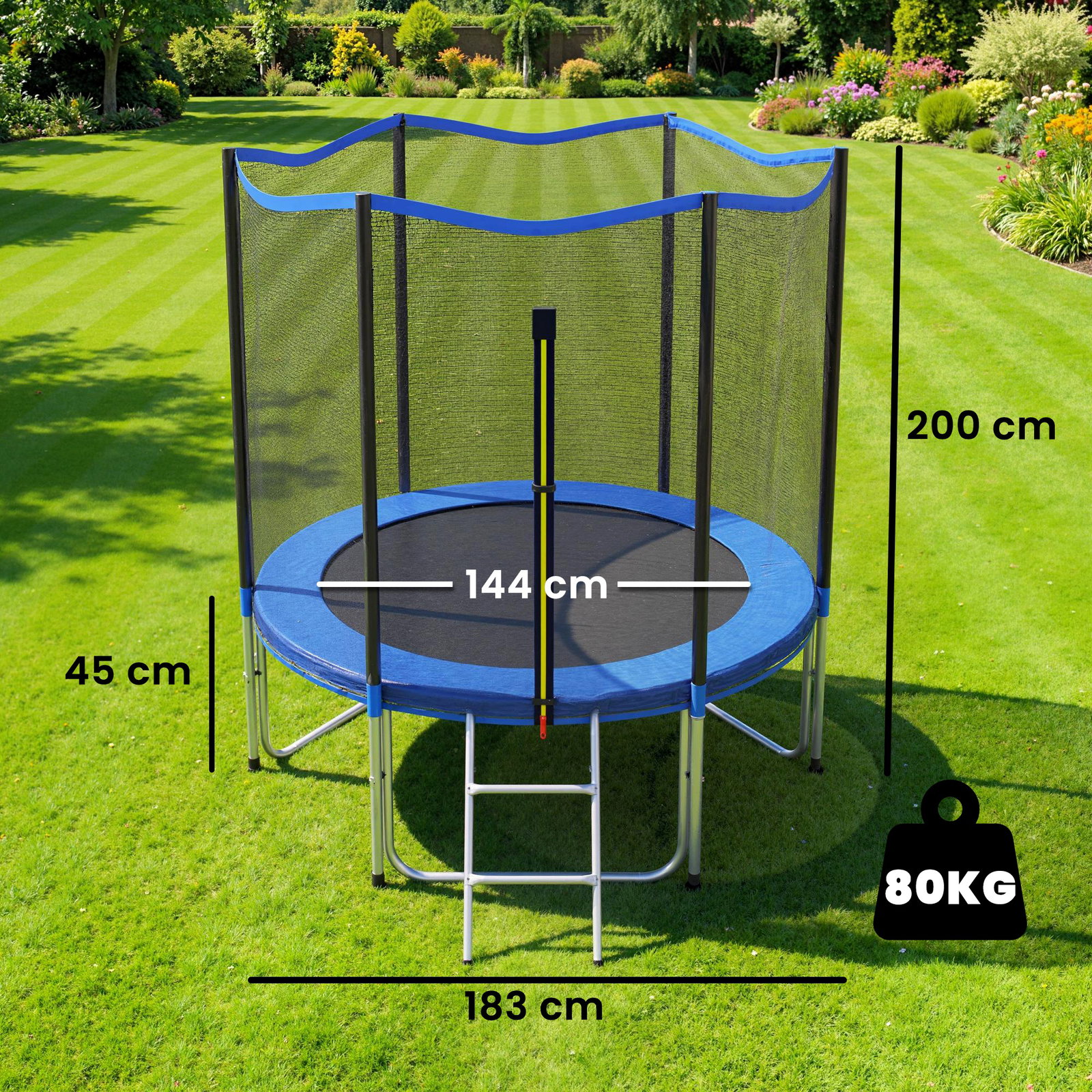 Cama elástica exterior ø183 cm trampolim para crianças com rede de segurança escada e acolchoamento de molas azul