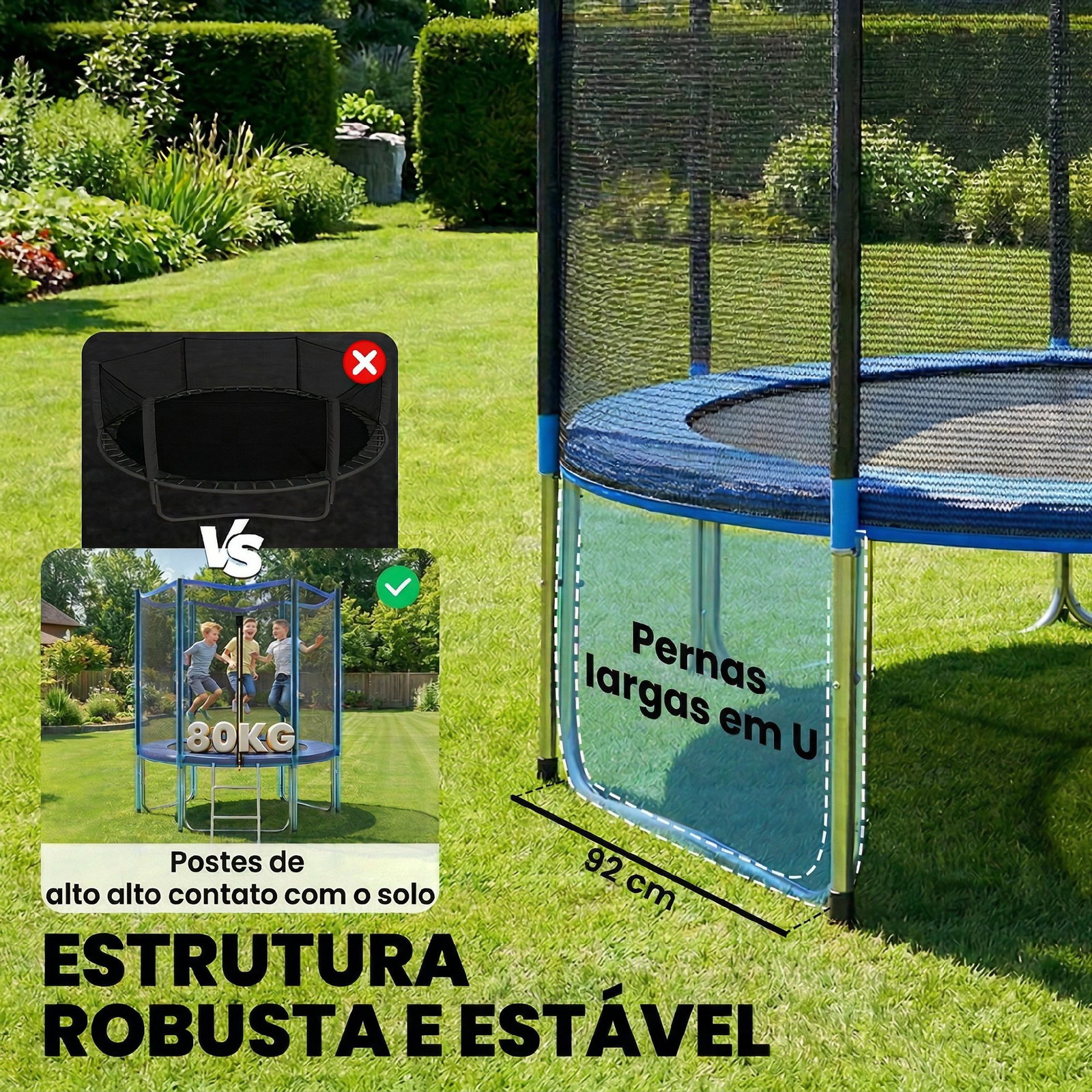 Cama elástica exterior ø183 cm trampolim para crianças com rede de segurança escada e acolchoamento de molas azul