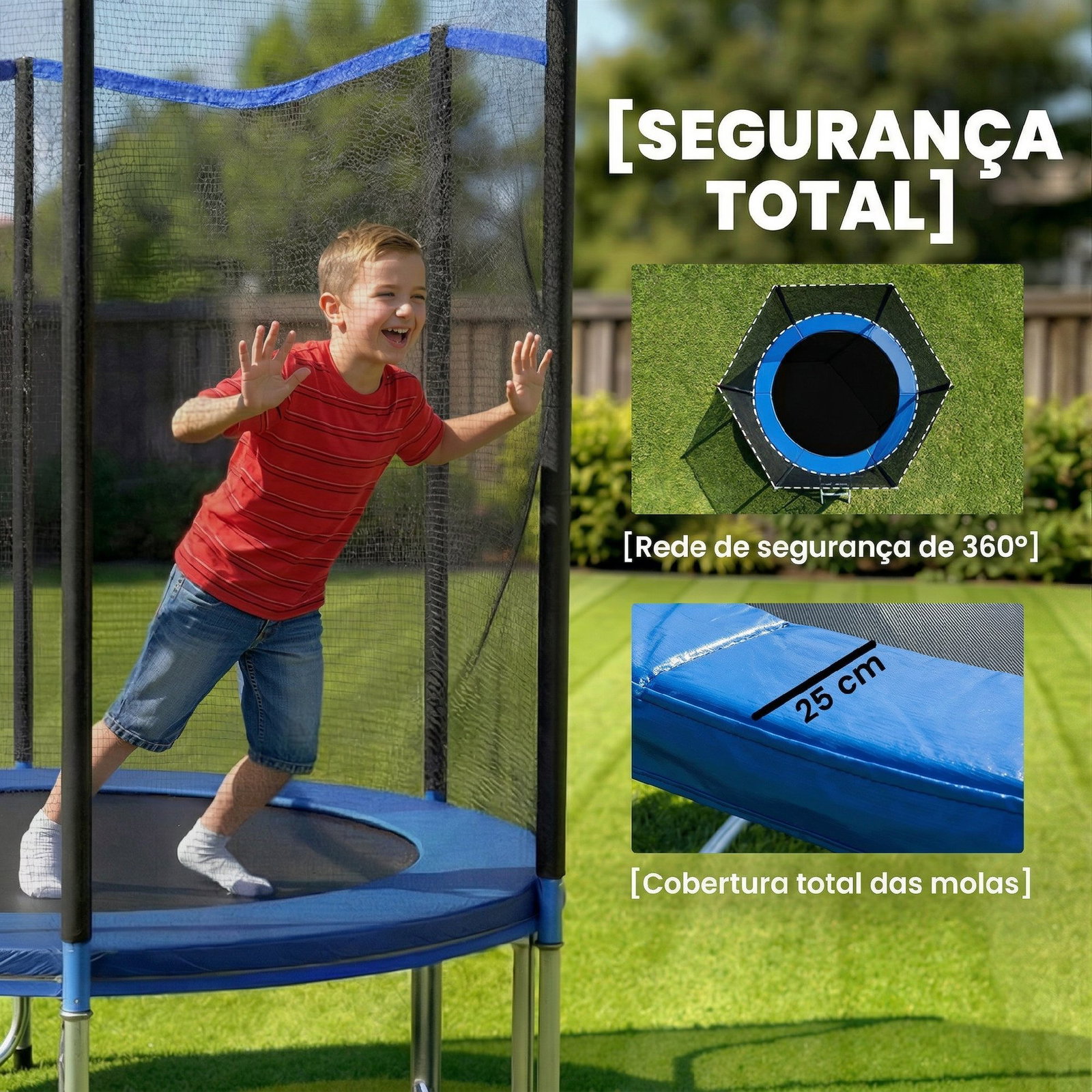 Cama elástica exterior ø183 cm trampolim para crianças com rede de segurança escada e acolchoamento de molas azul