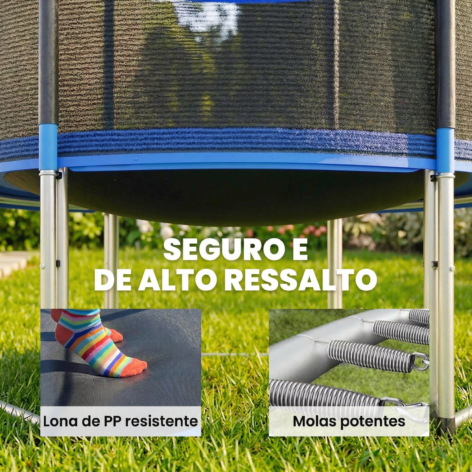 Cama elástica exterior ø183 cm trampolim para crianças com rede de segurança escada e acolchoamento de molas azul