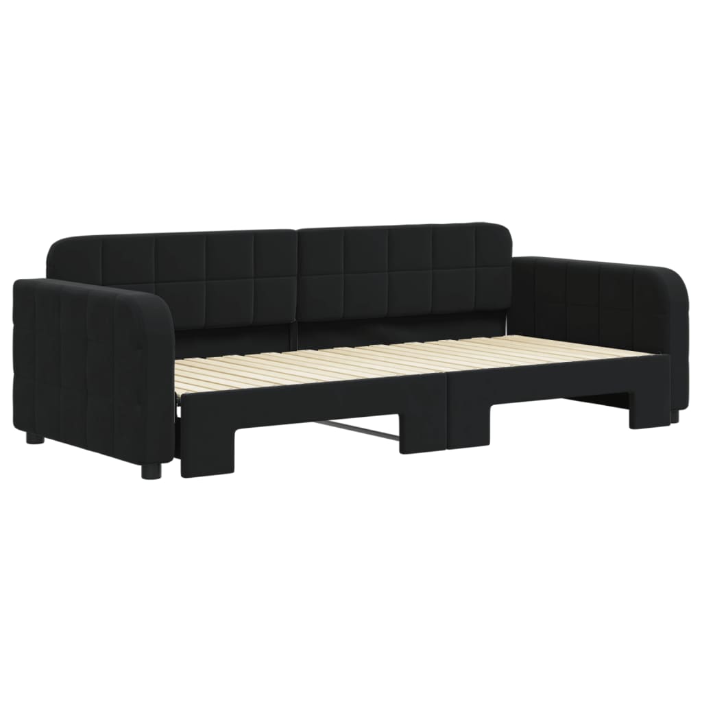 Sofá-cama com gavetão 90x200 cm veludo preto