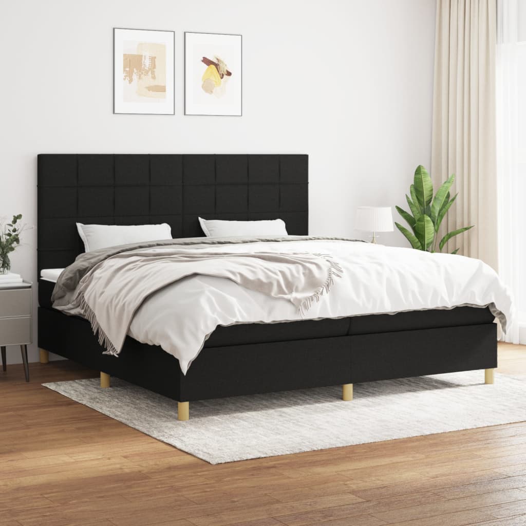 Cama com molas/colchão 200x200 cm tecido preto