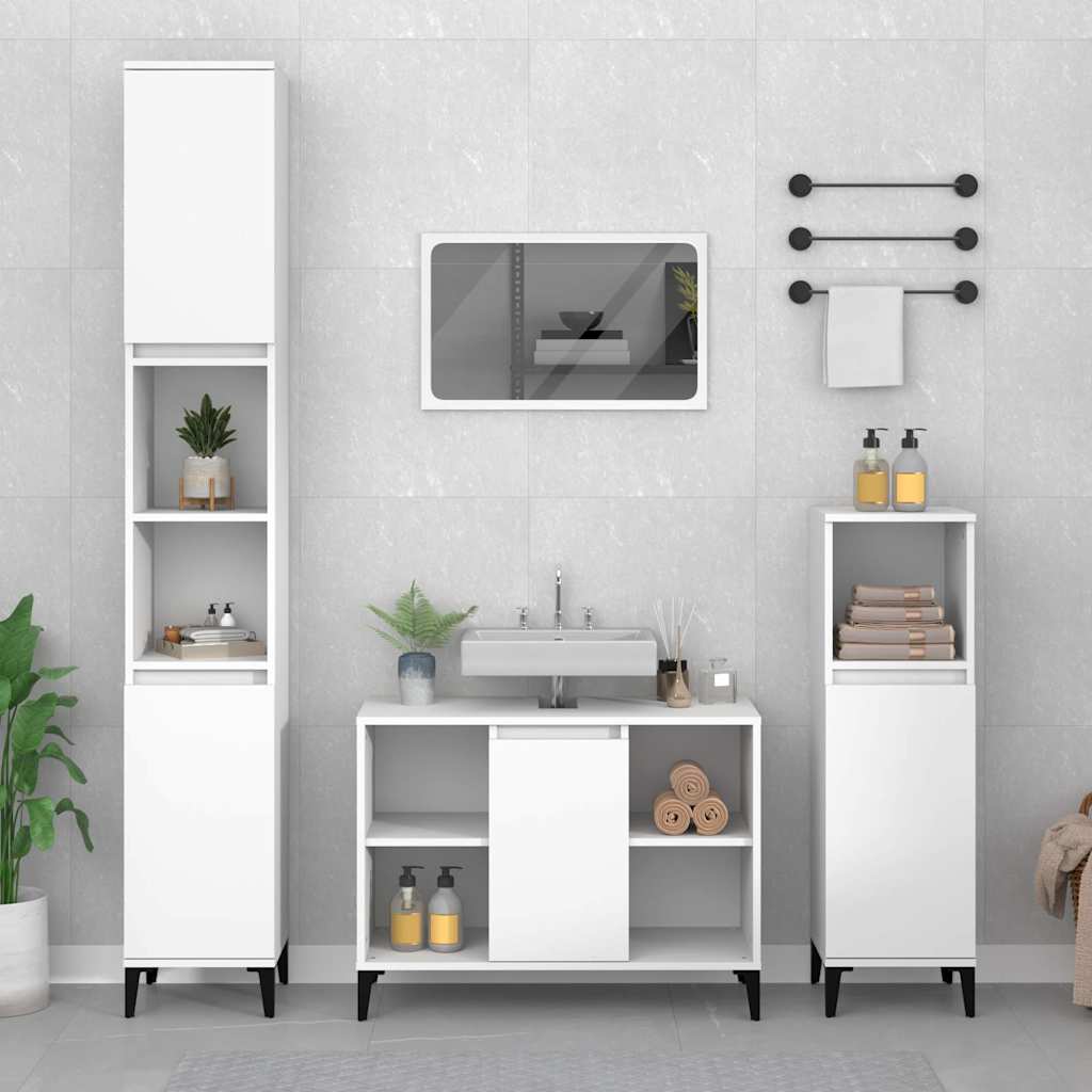 3 Pcs conjunto móveis casa de banho derivados de madeira branco