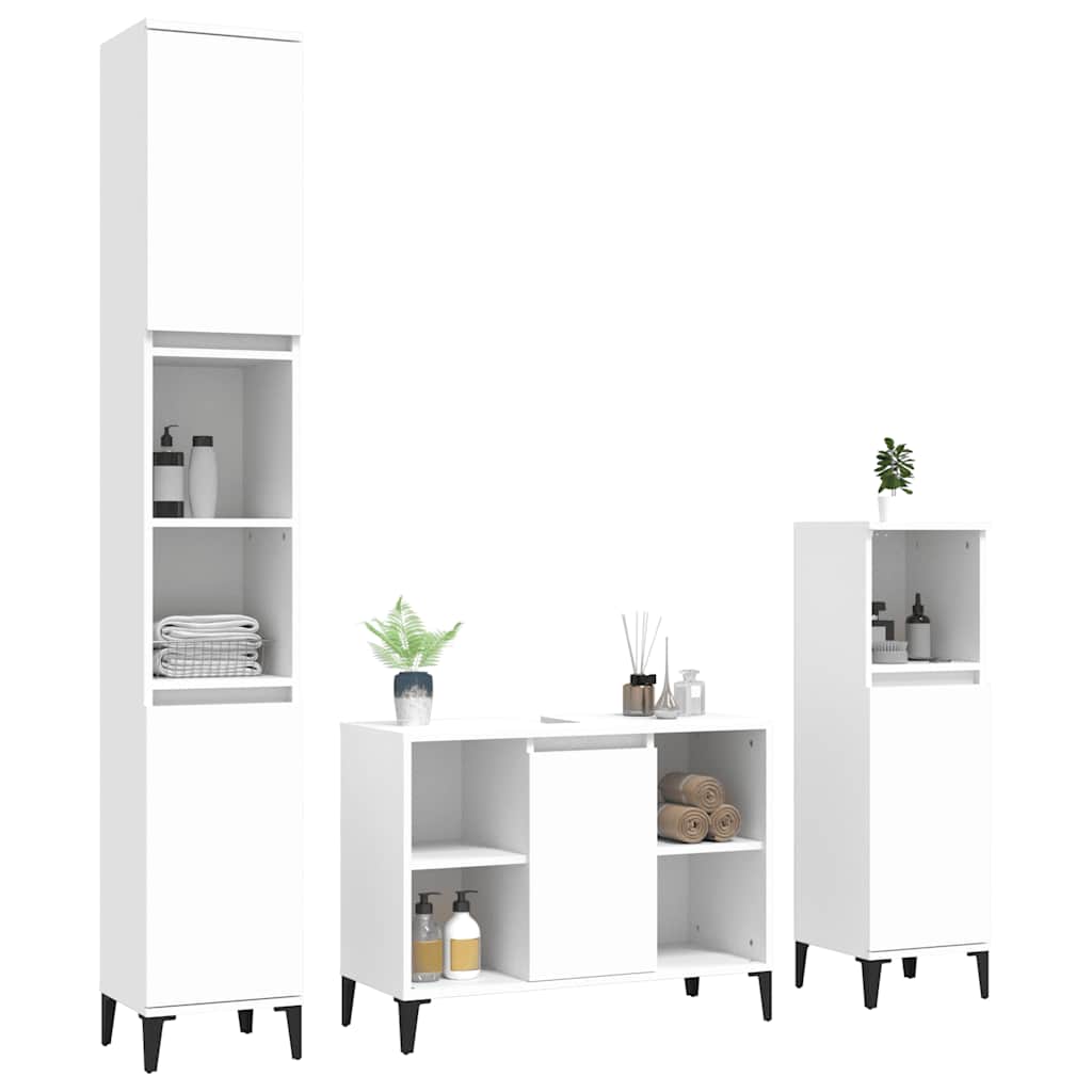 3 Pcs conjunto móveis casa de banho derivados de madeira branco