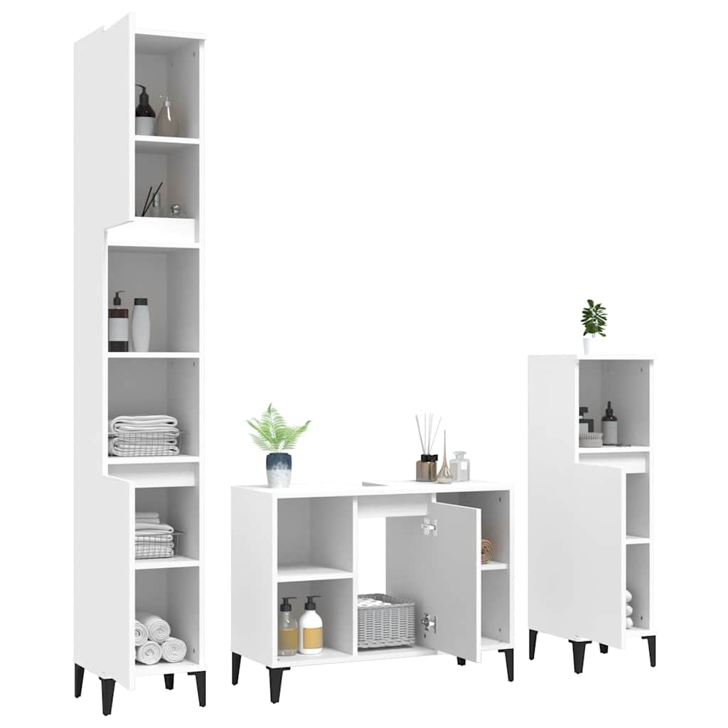 3 Pcs conjunto móveis casa de banho derivados de madeira branco