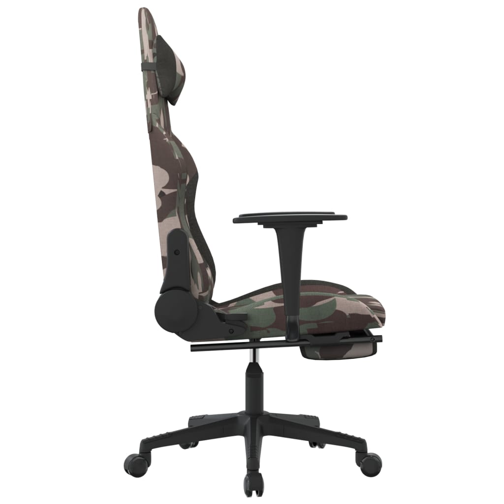 Cadeira de gaming com apoio de pés tecido preto e camuflagem