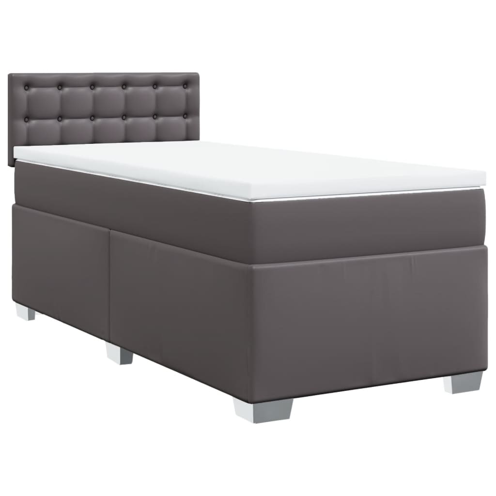 Cama com molas/colchão 90x190 cm couro artificial cinzento