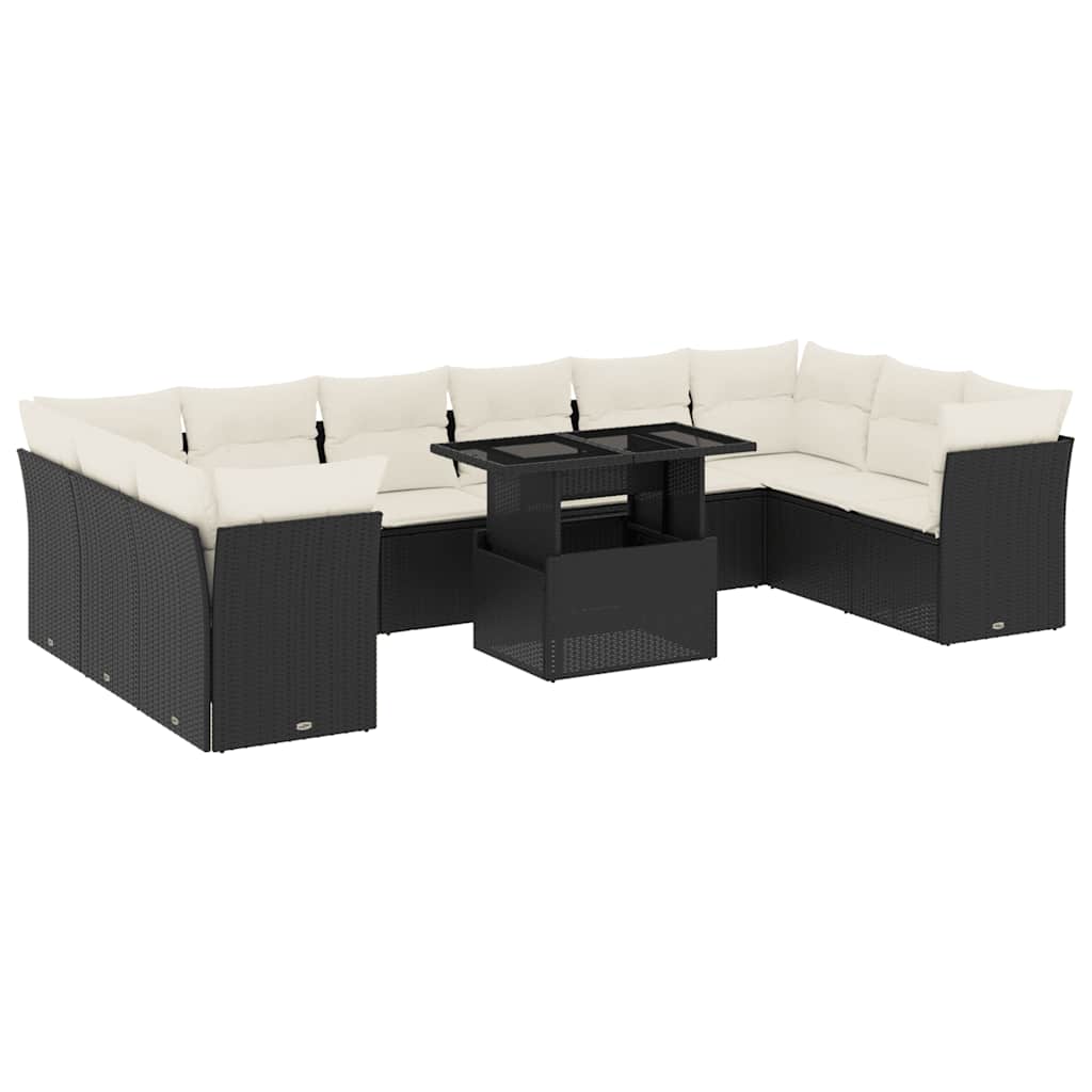 11 Pcs conjunto sofás de jardim c/ almofadões vime PE preto