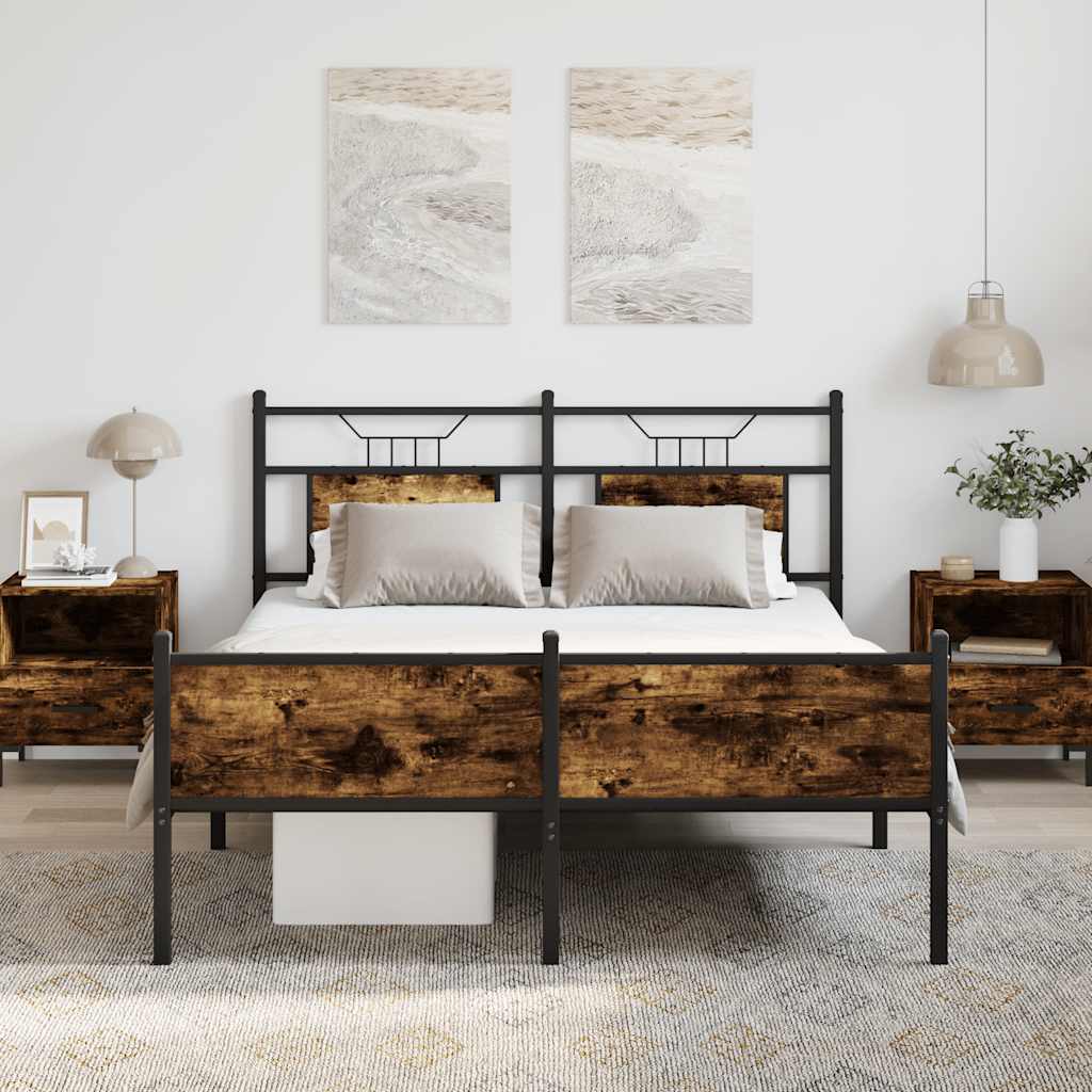 Estrutura de cama s/ colchão derivados madeira carvalho fumado
