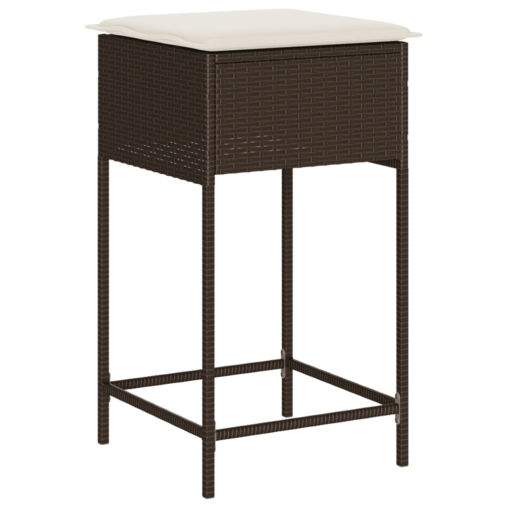 5 Pcs conjunto de bar p/ jardim c/ almofadões vime PE castanho