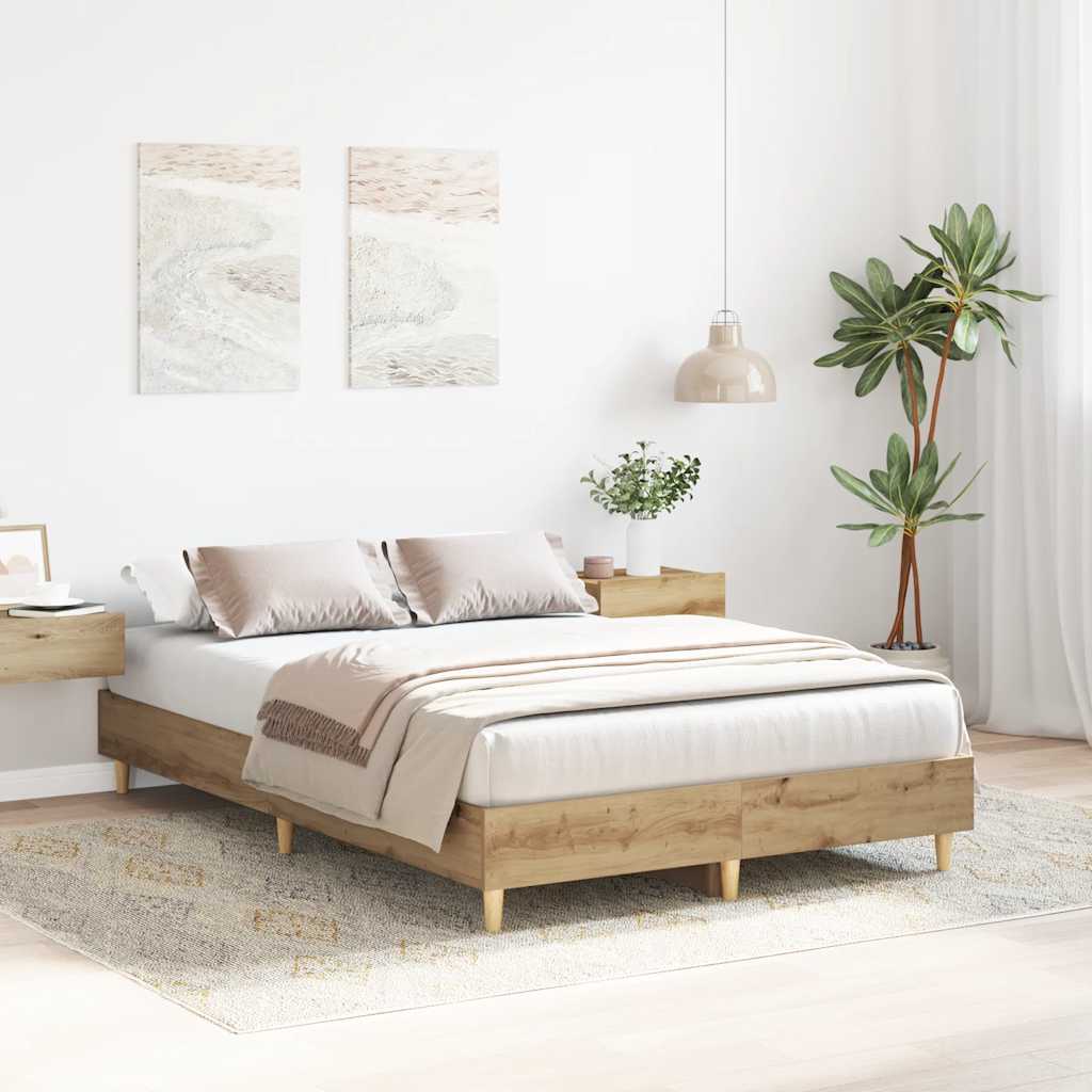 Estrutura de cama sem colchão 140x190 cm carvalho artesanal