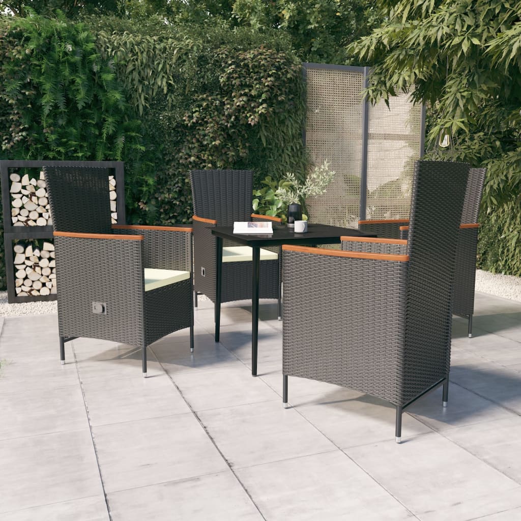 5 Pcs conjunto de jantar p/ jardim c/ almofadões preto
