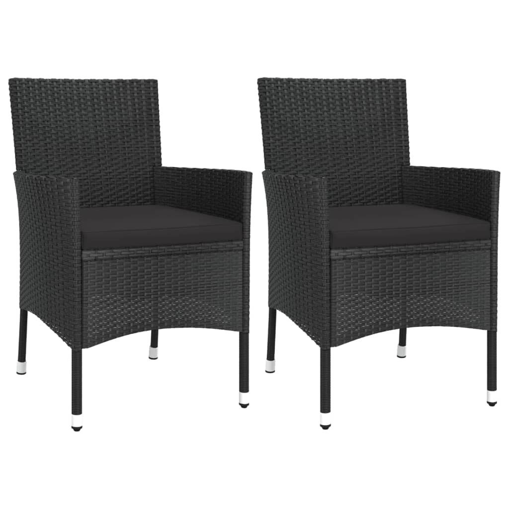 3 Pcs conjunto bistrô de jardim c/ almofadões vime PE preto