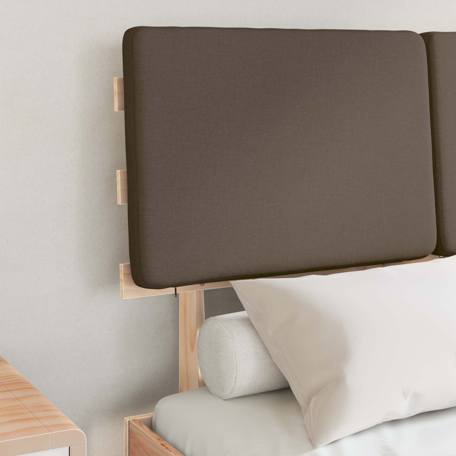 Estrutura de cama com cabeceira estofada cinzento-acastanhado