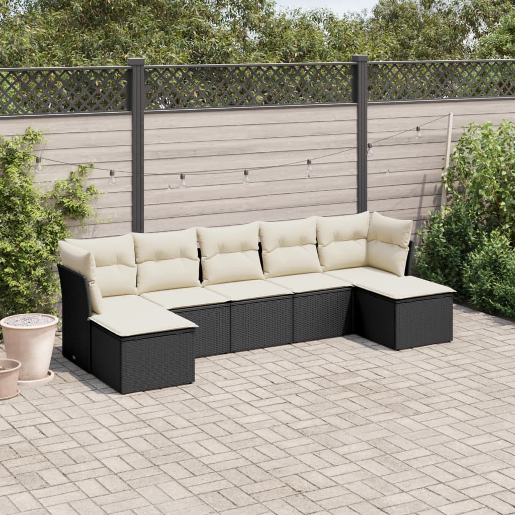 7 Pcs conjunto de sofás p/ jardim c/ almofadões vime PE preto