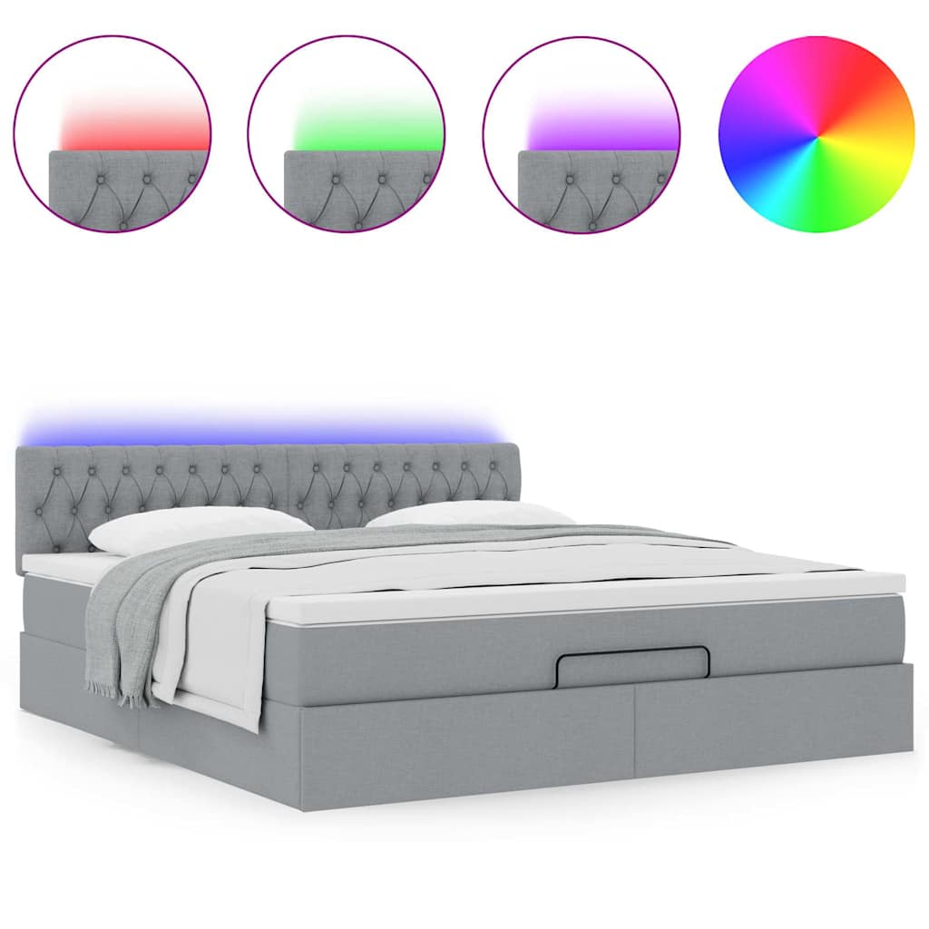 Cama otomana com colchão 160x200 cm tecido cinzento claro
