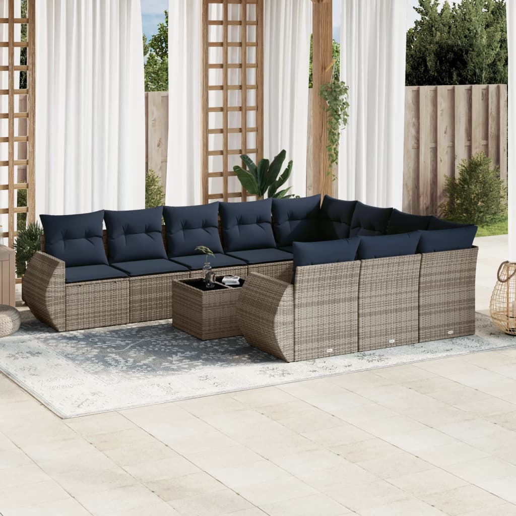 Conjunto de sofá de jardim com 11 peças e almofadas em rattan sintético cinza