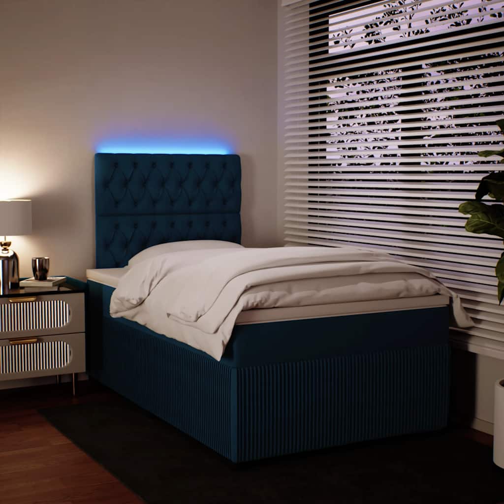 Cama boxspring com colchão 120x200 cm veludo azul
