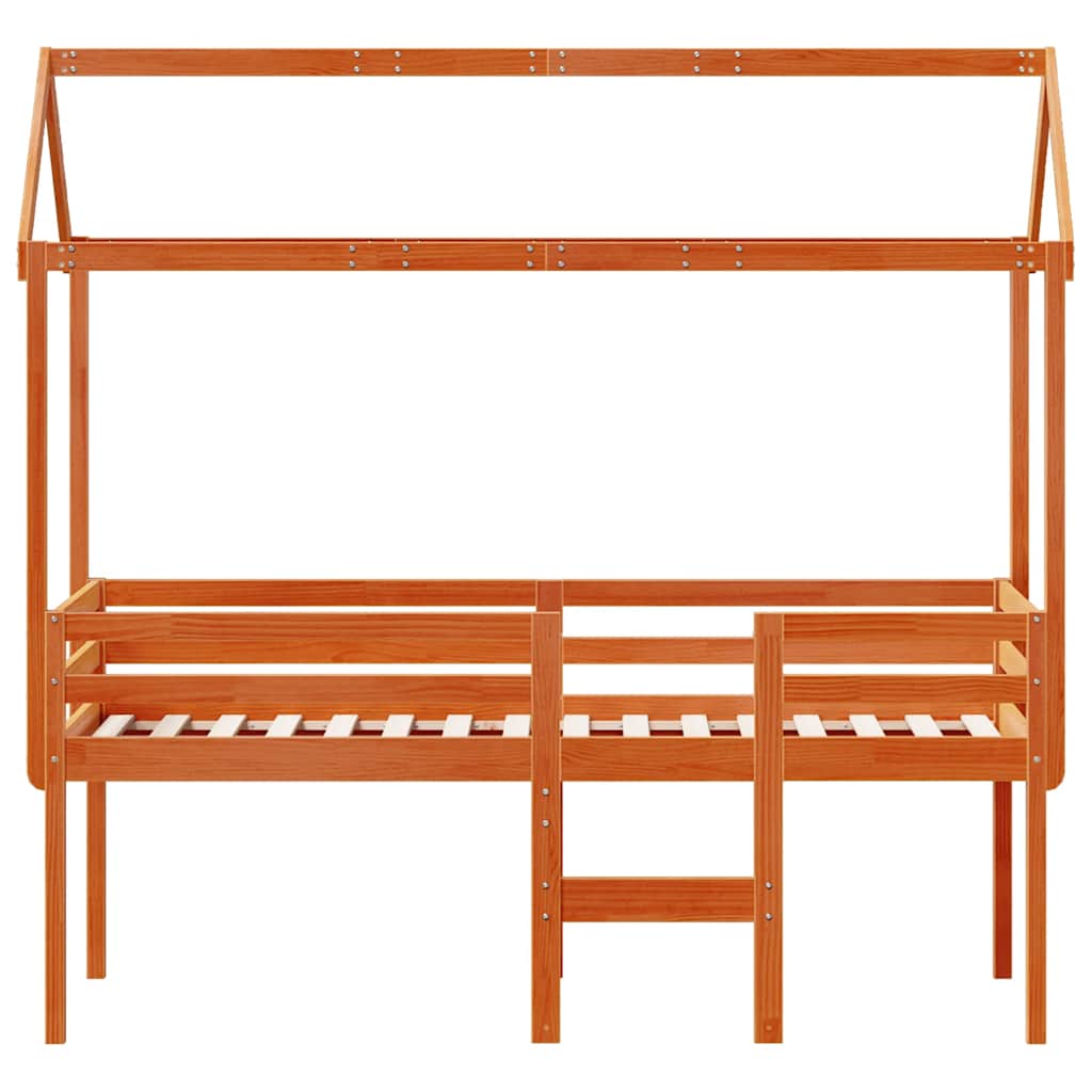 Cama alta com telhado 75x190 cm pinho maciço castanho-mel