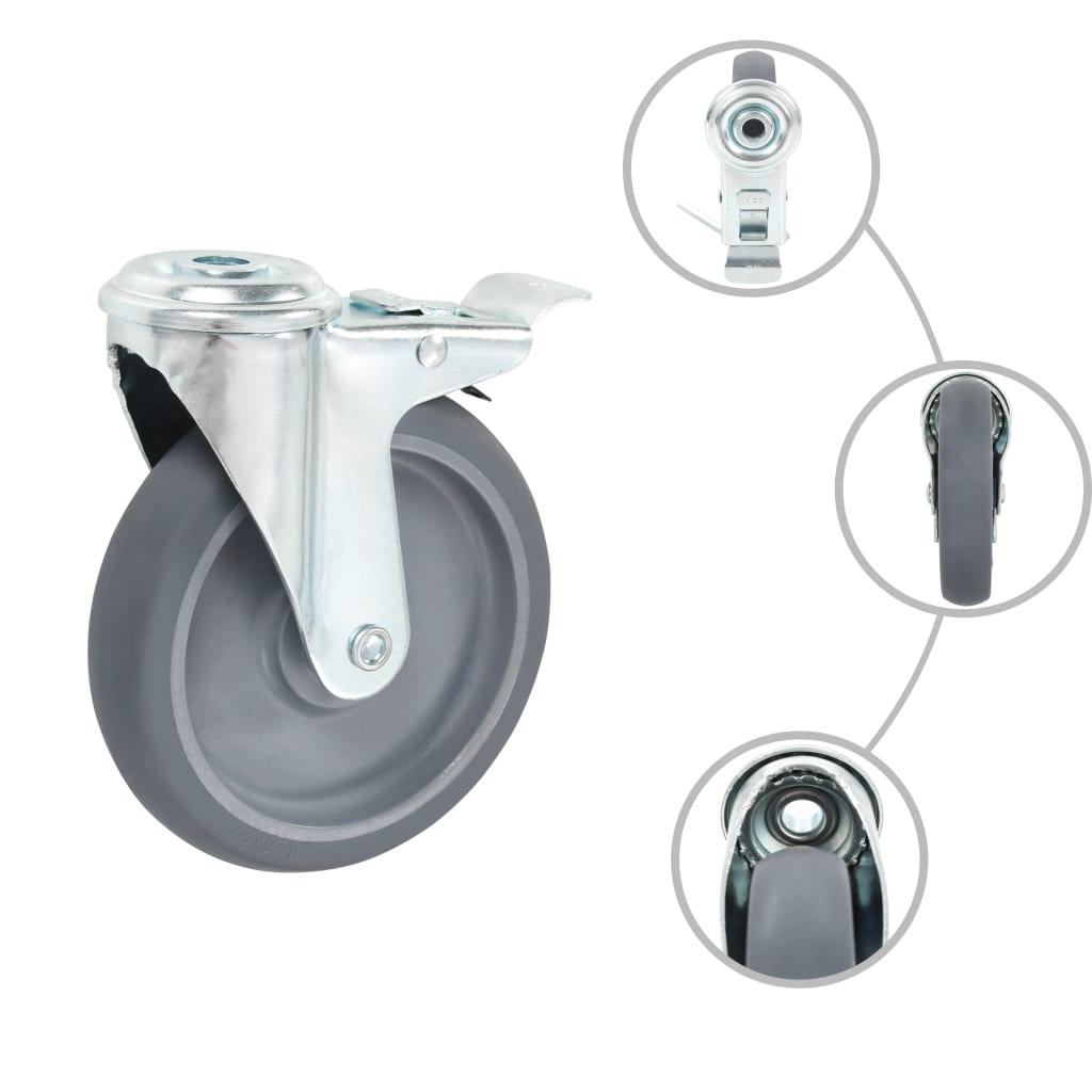 8 Pcs rodas giratórias com orifício para parafuso 125 mm