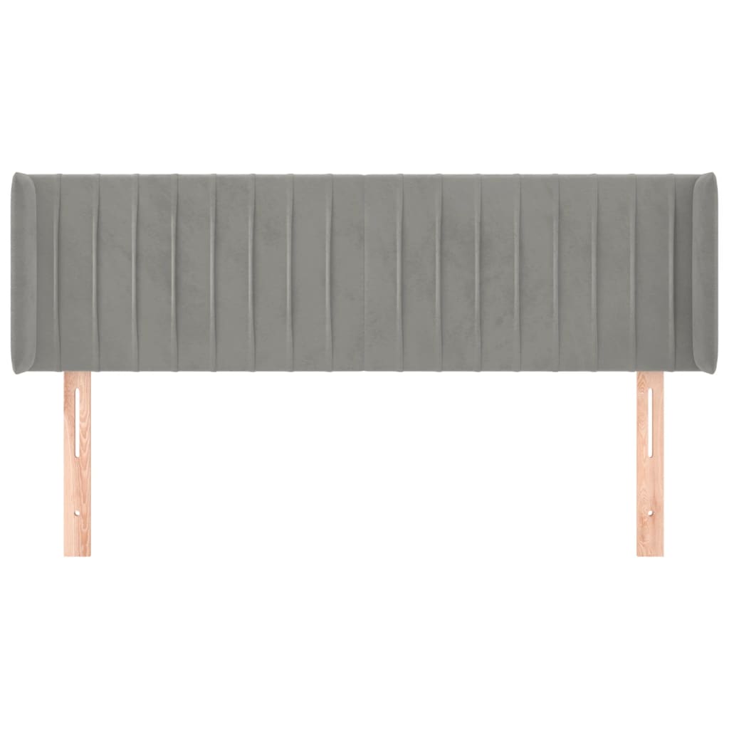 Cabeceira de cama c/ abas veludo147x16x78/88 cm cinzento-claro