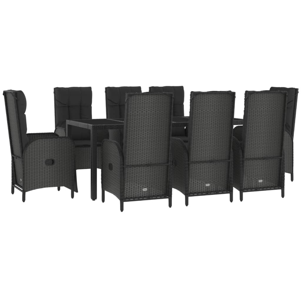 9 Pcs conjunto de jantar p/ jardim c/ almofadões vime PE preto
