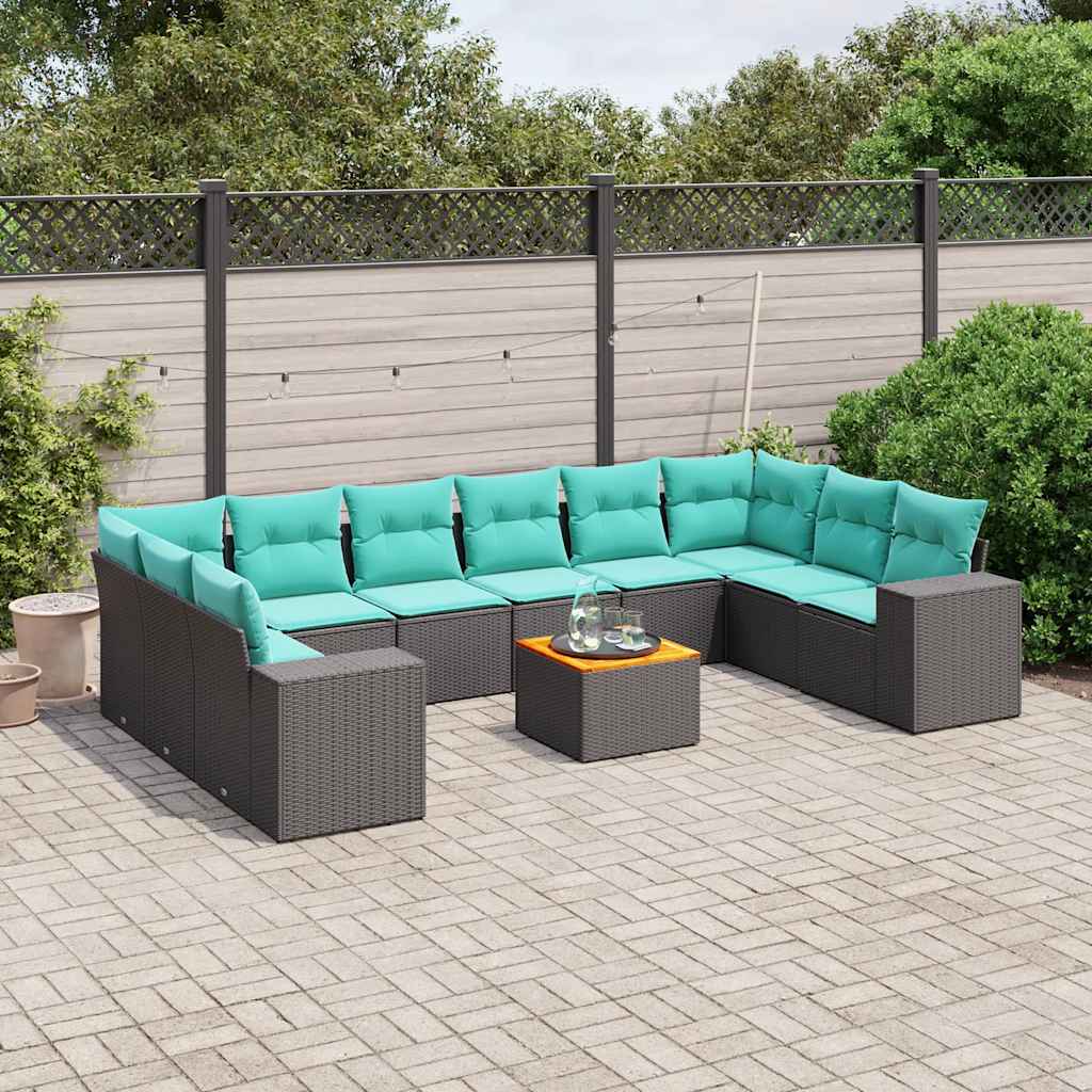 Conjunto de sofá de jardim com 11 peças e almofadas em rattan sintético preto