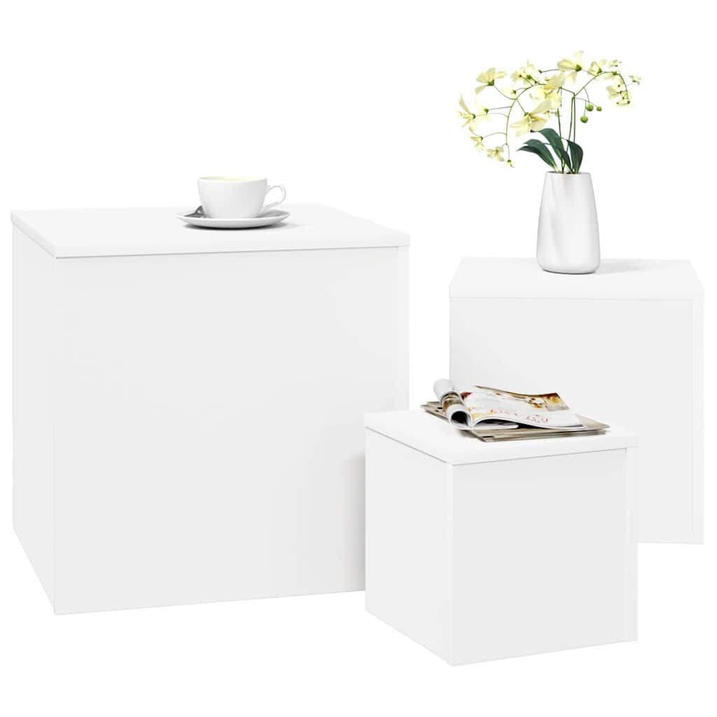 Mesas laterais 3 peças madeira projetada branca